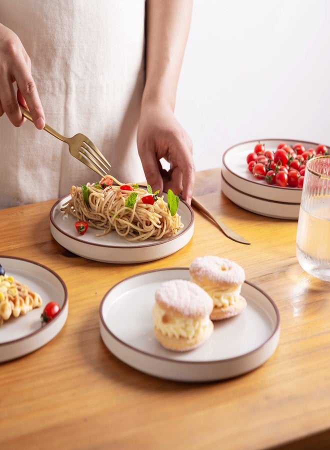 LERATIO Ceramic Plates,8.0 Inch Flat Salad Plates Set of 6,High Edge Modern plates for Kitchen,Microwave & Dishwasher & Oven Safe, Scratch Resistant Dishes Set-Matte White with Rim - Image 5